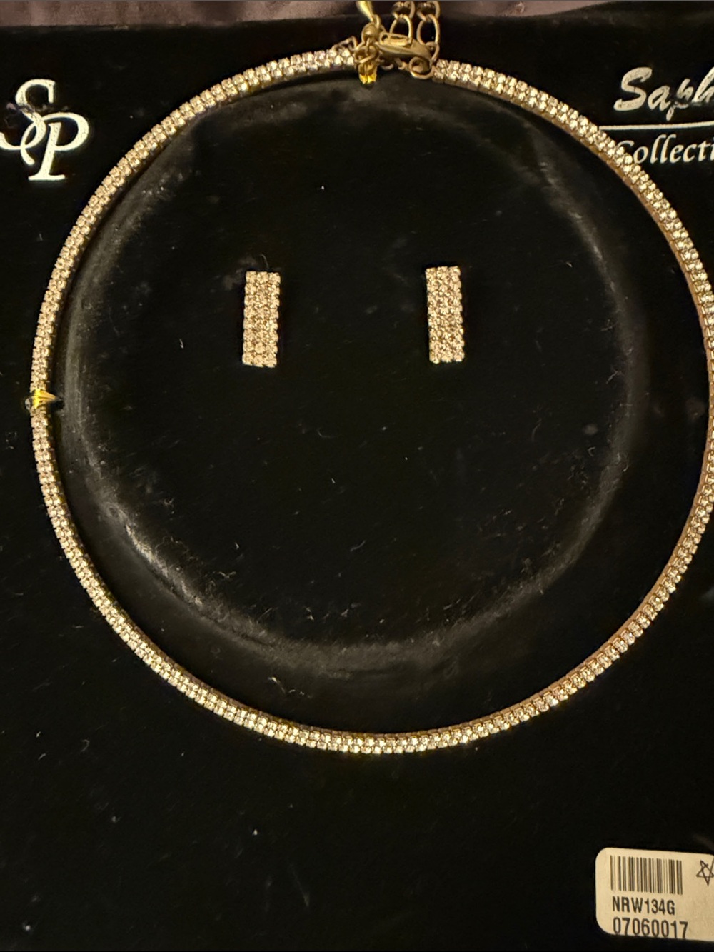 Gold Crystal Choker Necklace with Matching Stud Earrings